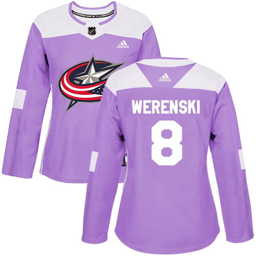 Adidas Blue Jackets #8 Zach Werenski Purple Authentic Fights Cancer Women's Stitched NHL Jersey